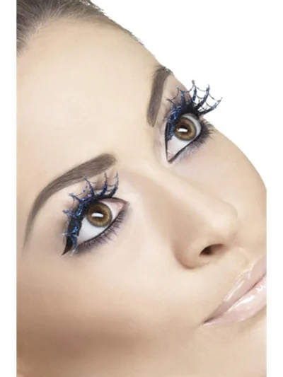 Halloween Blue Glitter Spiderweb Eyelashes - Reusable