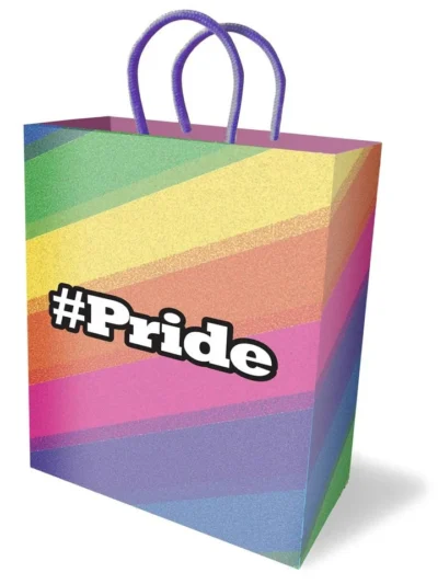 Hashtag pride paper gift bag with rainbow color design