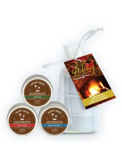 Holiday Trio - 2 Oz Holiday Hemp Massage Candles in Organza Bag