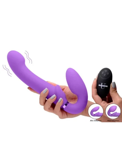 Inflatable & vibrating strap on ergo-fit with remote - purple
