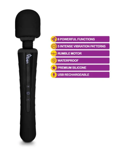 Intense wand massager with 8 powerful functions - viben black