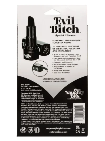 Lipstick Discreet Vibrator Clit Stimulator Evil Bitch - Black