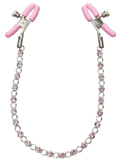 Nipple play crystal chain silicone coated nipple clamps - pink