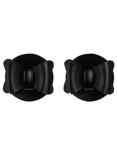 Pastie nipple covers set with bow tie design - black