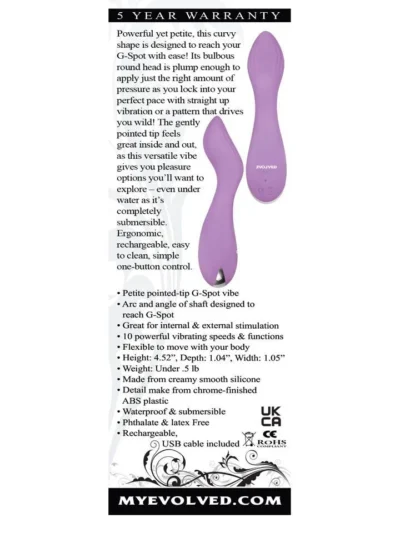 Petite Pointed Tip Smooth Arc Angled Gspot Vibrator - Lilac G