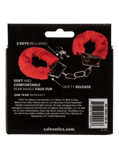 Playful Furry Bondage Handcuffs with Safety Release - Red