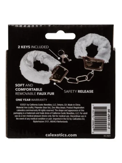 Playful Furry Bondage Handcuffs with Safety Release - White