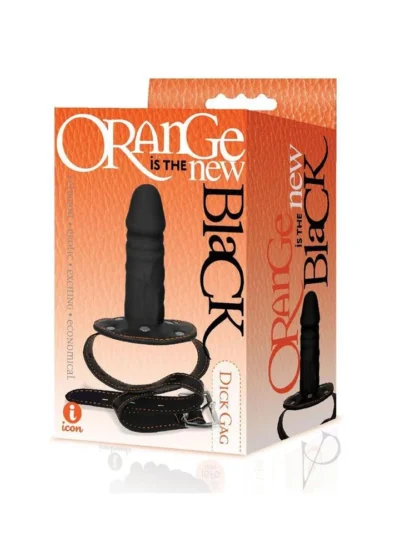Silicone Cock Mouth Gag with Orange Stitching Strap-on Bondage Toy