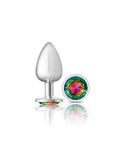 Silver Metal Large Butt Plug with Round Cheeky Rainbow Charms