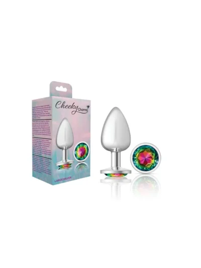 Silver Metal Large Butt Plug with Round Cheeky Rainbow Charms