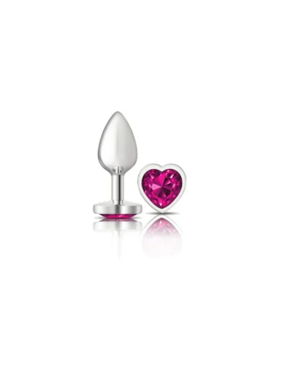 Silver Metal Small Butt Plug with Heart Bright Pink Cheeky Charms