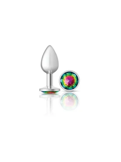 Silver Metal Small Butt Plug with Round Cheeky Rainbow Charms