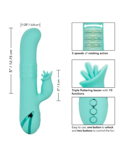 Triple Fluttering Teaser Clitoral Vibrator with 10 Functions - Teal
