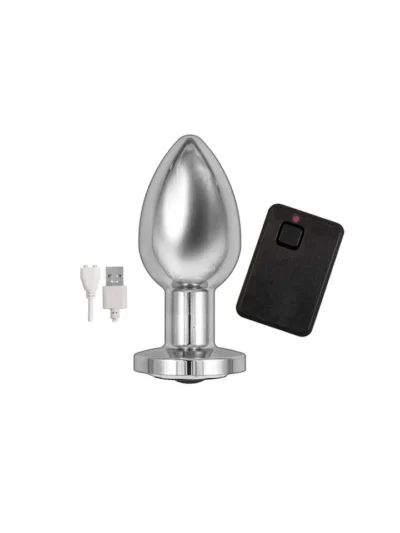 Vibrating Silver Metal Butt Plug Ass-Sation with Remote Control