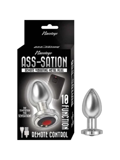 Vibrating Silver Metal Butt Plug Ass-Sation with Remote Control
